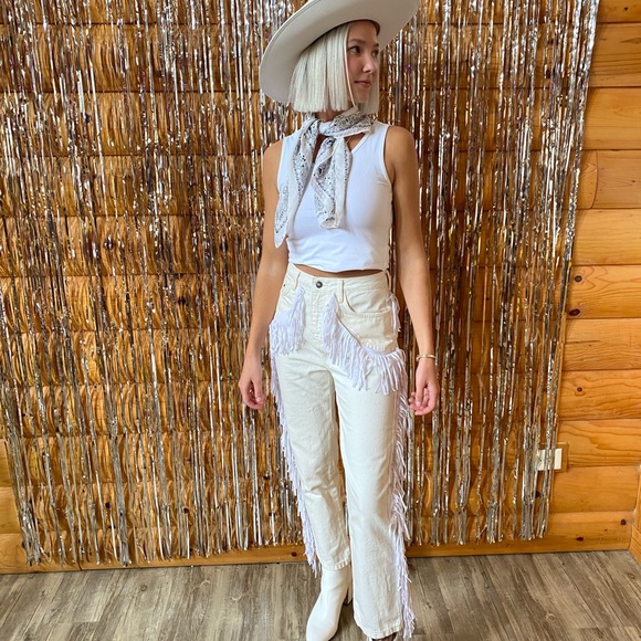 White fringe denim pants from NASTYGAL - Picture 3 of 5